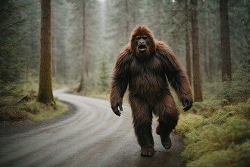 chasing monster sasquatch in a forest