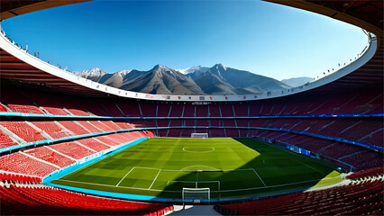 Football stadium with beautiful landscape of mountain