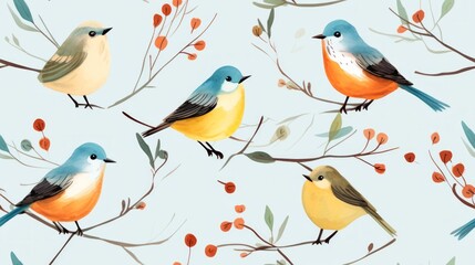 Fototapeta premium Generative AI Simple aquarelle birds