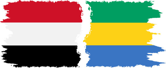Gabon and Yemen grunge flags connection vector