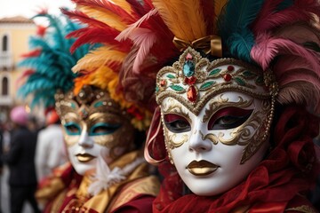 colorful carnival masks at a traditional festival in venice - obrazy, fototapety, plakaty