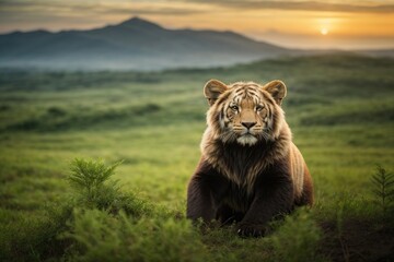 conservation of endangered species environmental lion bear - obrazy, fototapety, plakaty