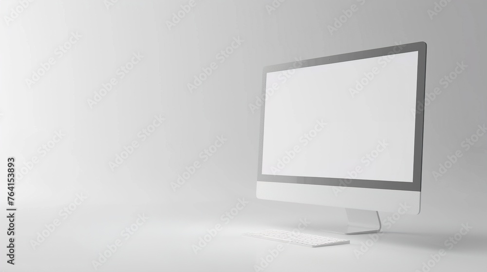 Fototapete a minimalist desktop computer in sleek silver against a backdrop of pristine white, its monitor disp