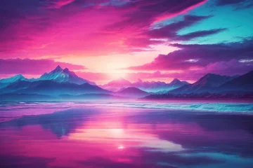 Crédence de cuisine en verre imprimé Rose  digital painting of an abstract psychedelic purple neon