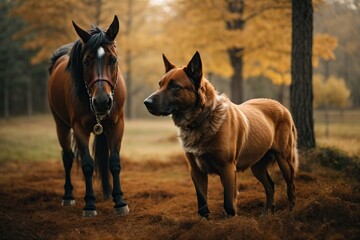 dog and pony in the farm