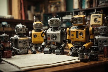 toys robots vintage toys ink drawing