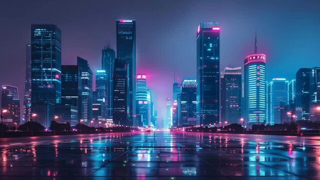 Urban developed country with neon lighting. seamless looping 4k time-lapse video background