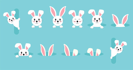 Set of Easter rabbits. Bunnies. Vector graphics in cartoon style