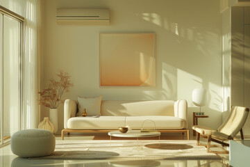 Sunlit Modern Minimalist Living Room Interior.