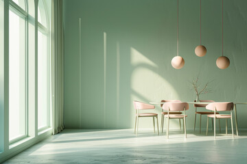 Minimalist Dining Room with Soft Green Tones.
