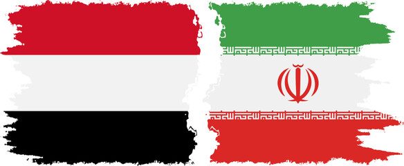 Iran and Yemen grunge flags connection vector
