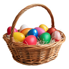 easter eggs in basket isolated on white background 