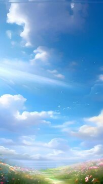 Scenic view of blue sky with fluffy white clouds, creating a serene cloudscape. Seamless looping 4k timelapse virtual video animation background generated AI 