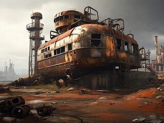 A rusted, weathered metal texture creates a gritty and raw atmosphere, perfect for a post-apocalyptic wasteland.