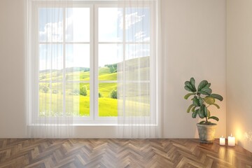 White empty room. Scandinavian interior design. 3D illustration