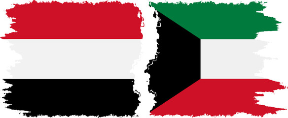 Kuwait and Yemen grunge flags connection vector