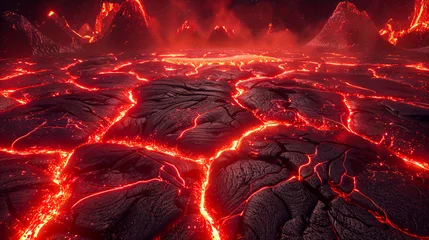 Deurstickers Volcanic lava flow at night, a fiery display of natures power and beauty © Jannat