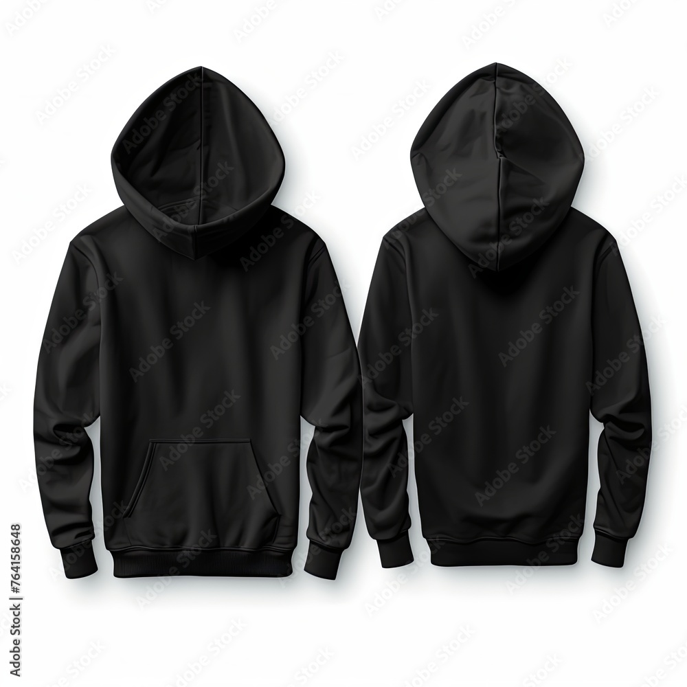 Wall mural Blank black male hoodie sweatshirt long sleeve, men hoody with hood for your design mockup for print, isolated on white background