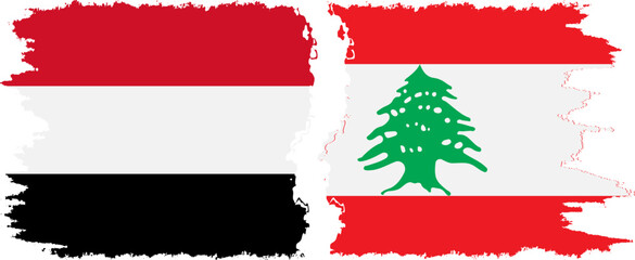 Lebanon and Yemen grunge flags connection vector