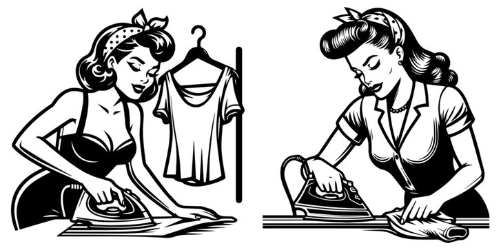 pin-up girls working clothes perfect housewife black vector
