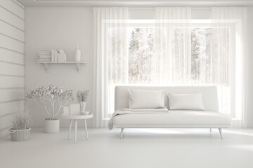 Grey living room concept with sofa. 3D illustration