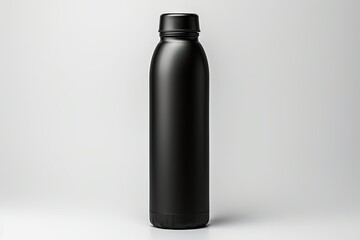 Blank black reusable steel metal thermo water bottle mockup 3d rendering isolated on white background
