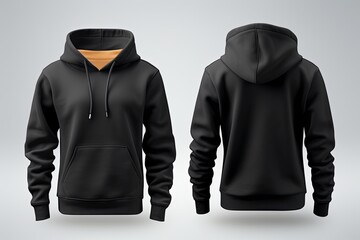 Blank black male hoodie sweatshirt long sleeve, men hoody with hood for your design mockup for print, isolated on white background