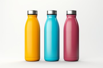 Blank colorful reusable steel metal thermo water bottle mockup 3d rendering isolated on white background