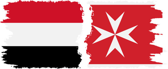 Malta and Yemen grunge flags connection vector