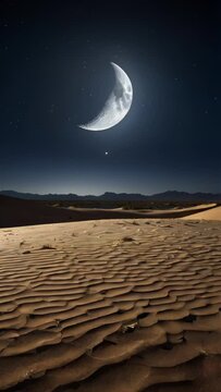 Desert Moonrise - A serene desert landscape under the shimmering glow of the moon