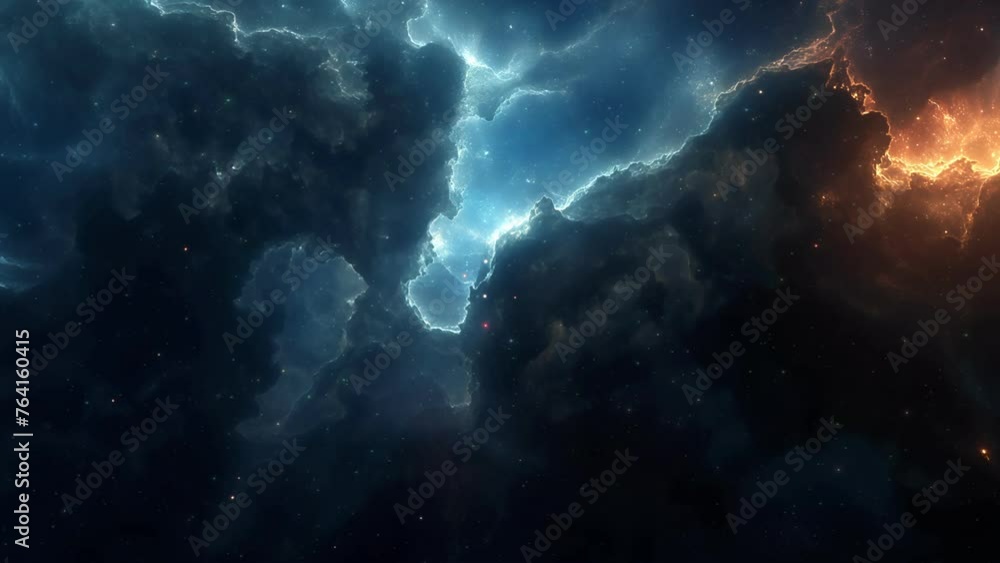 Wall mural dark blue orange deep space galaxy nebula. cinematic celestial background depicting astrology and sp