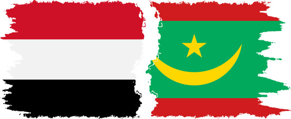 Mauritania and Yemen grunge flags connection vector
