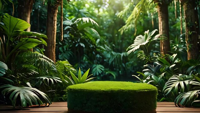 Tropical Garden with Palm Trees and Lush Greenery