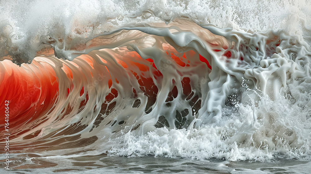 Aufkleber dynamic waves of neutral and red tones intertwine in a powerful dance of color and texture