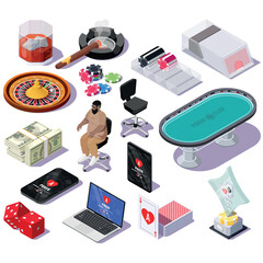 a set of casino and poker games. Isometric illustrations