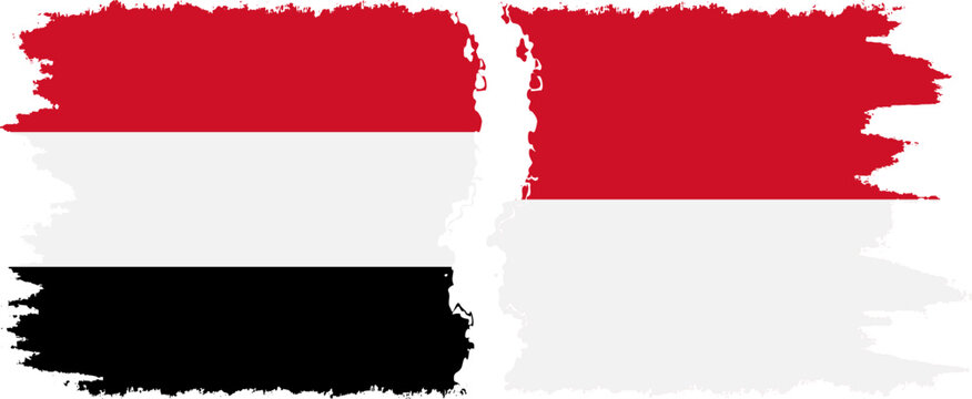 Monaco and Yemen grunge flags connection vector