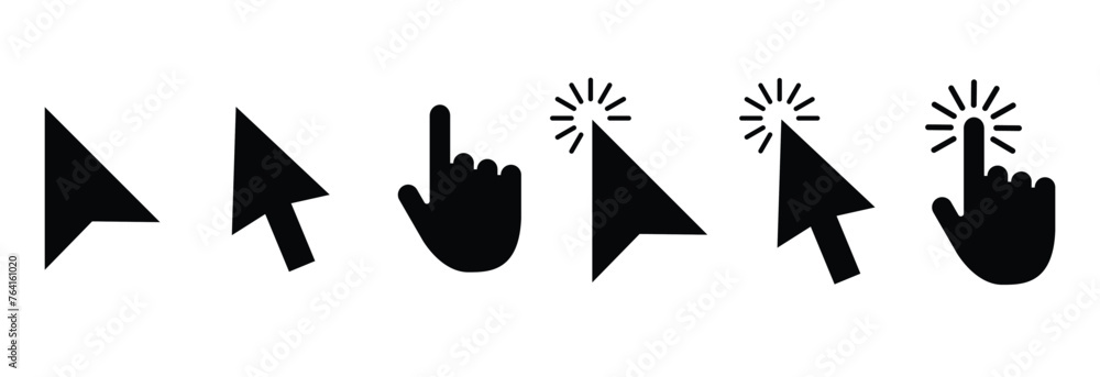 Poster mouse cursor click and loading icon for computer, mobile app, or ui design. mouse pointer black with white stroke, vector illustration on transparent background.