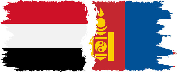 Mongolia and Yemen grunge flags connection vector