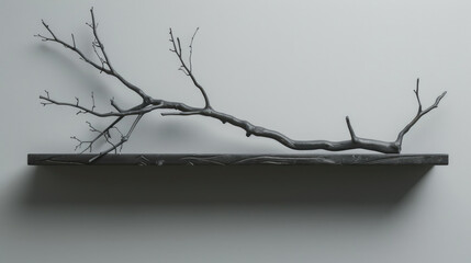 Shelf with branch 3d rendering.