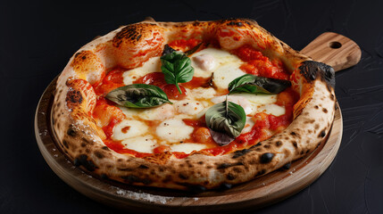 Neapolitan homemade pizza margarita with fresh mozzarella and basil leaves - obrazy, fototapety, plakaty