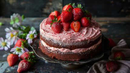 Homemade strawberry vanilla sponge cake - obrazy, fototapety, plakaty