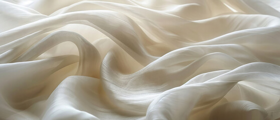 Elegant ripples of a silky white fabric texture, conveying softness and luxury - obrazy, fototapety, plakaty