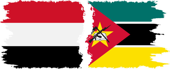 Mozambique and Yemen grunge flags connection vector