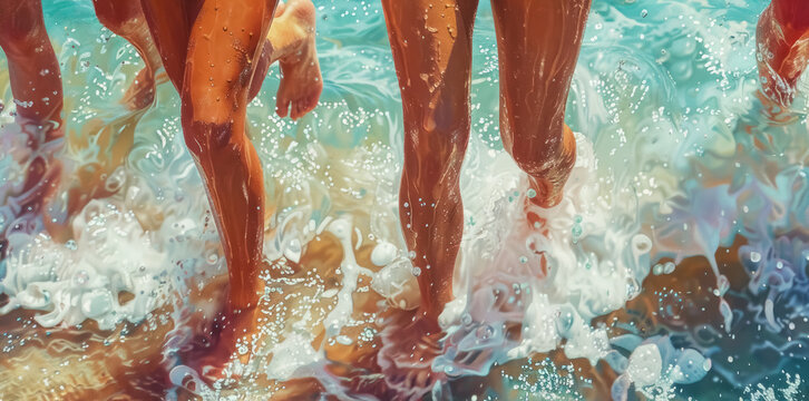summer splas kids feet playing in ocean water