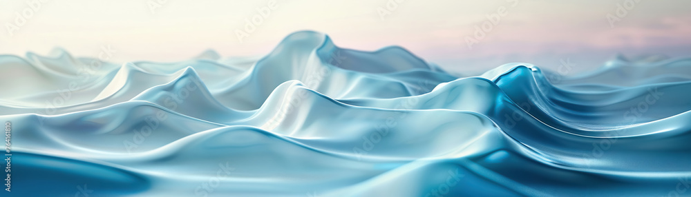 Poster serene blue satin waves evoking a sense of calm and fluidity in a gradient texture