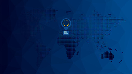 European Union, EU flag map pin icon. Vector dotted world symbol. International global illustration, sign for business, infographics, web design, presentation, politics, travel. Triangle pattern - 764161852