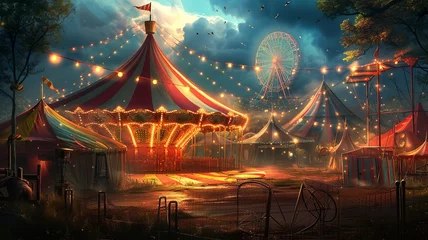 Tuinposter AI generated image of a circus tent with beautiful lights © Sndor