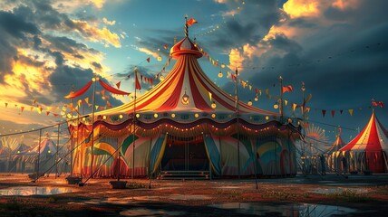 AI generated image of a circus tent with beautiful lights - obrazy, fototapety, plakaty
