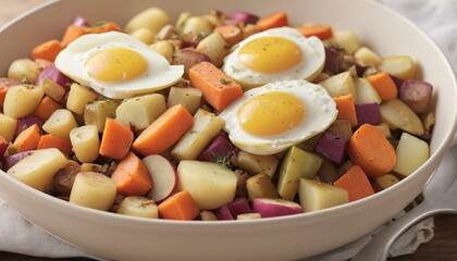 Apple and root vegetable hash with potato, carrots and celery root