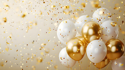 Festive white and gold balloons background - design party banner